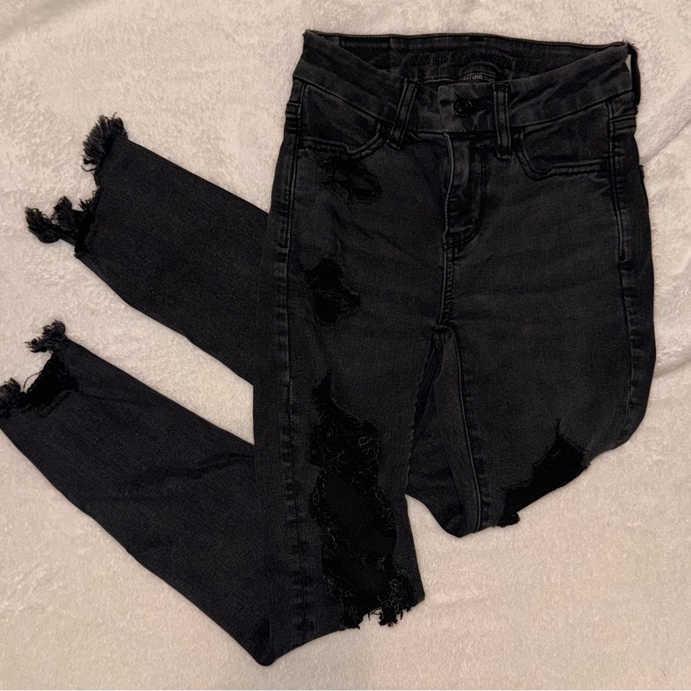 American Eagle Outfitters Black Distressed Skinny Jeans